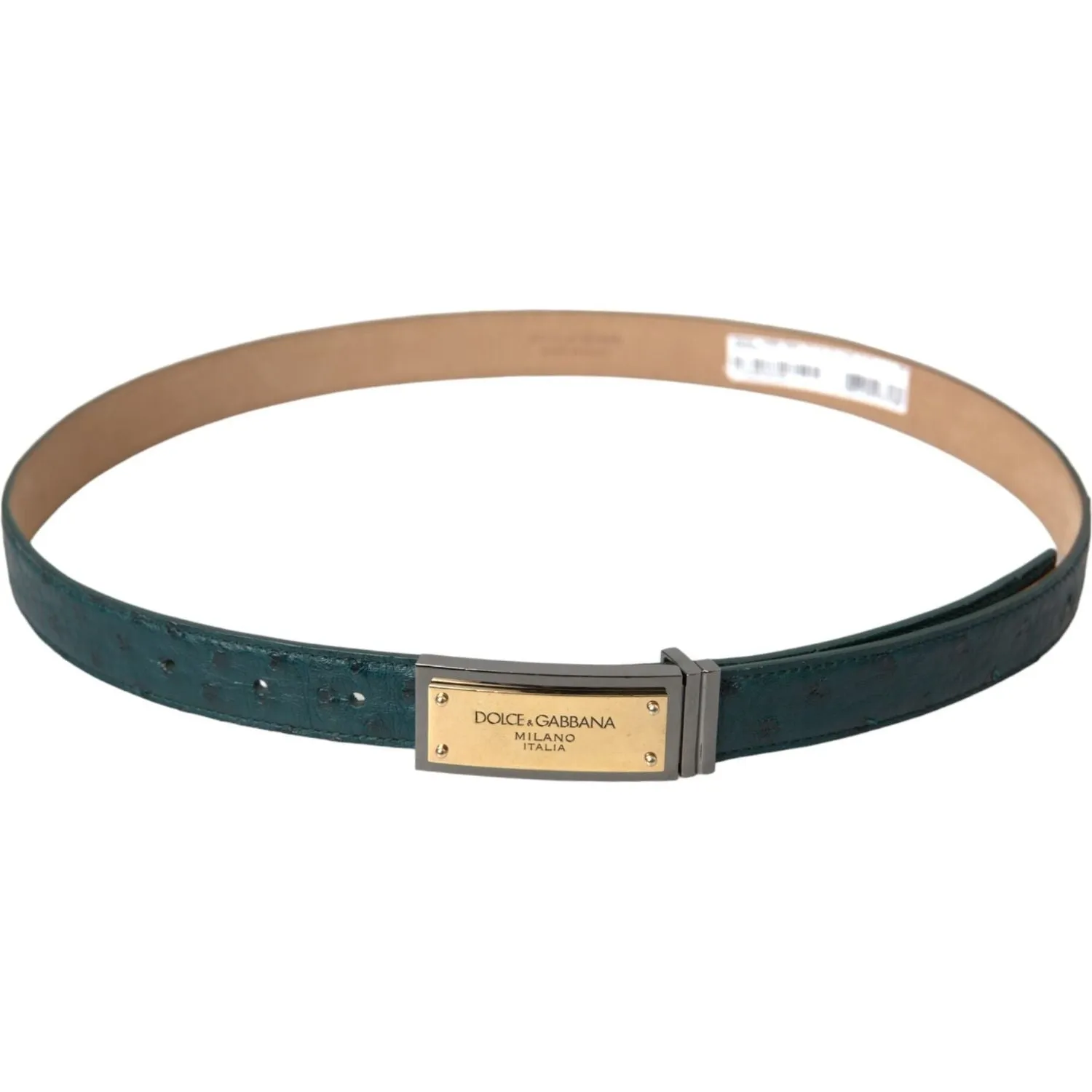 Dolce & Gabbana Green Leather Gold Logo Engraved Buckle Belt