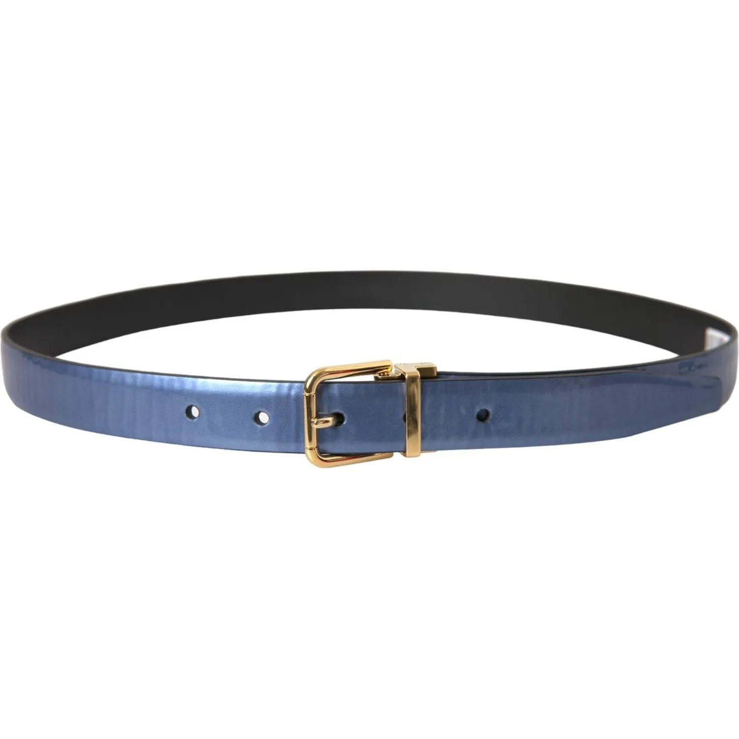 Dolce & Gabbana Metallic Blue Leather Gold Metal Buckle Belt