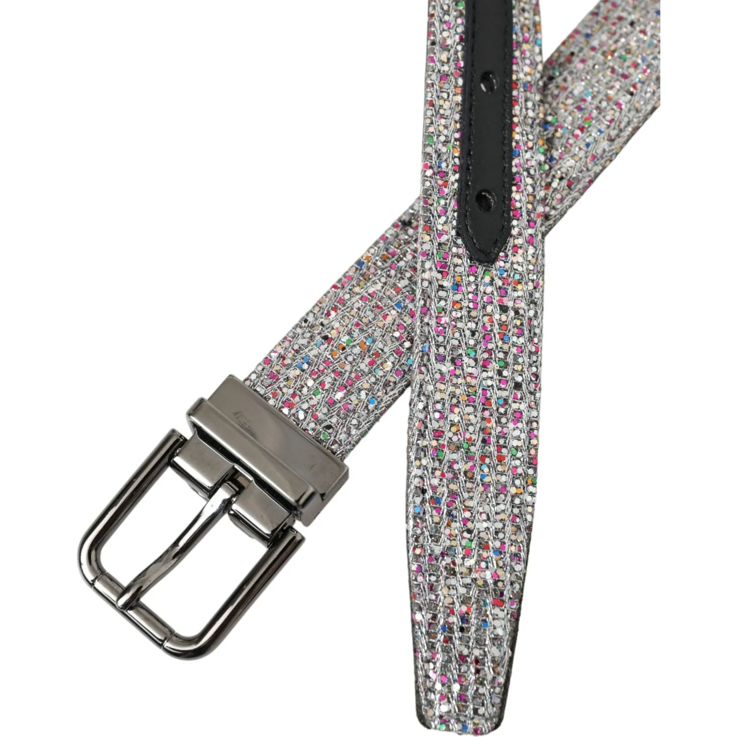 Dolce & Gabbana Multicolor Embellished Silver Metal Buckle Belt