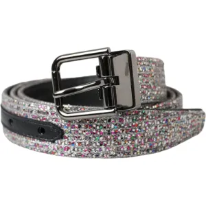 Dolce & Gabbana Multicolor Embellished Silver Metal Buckle Belt