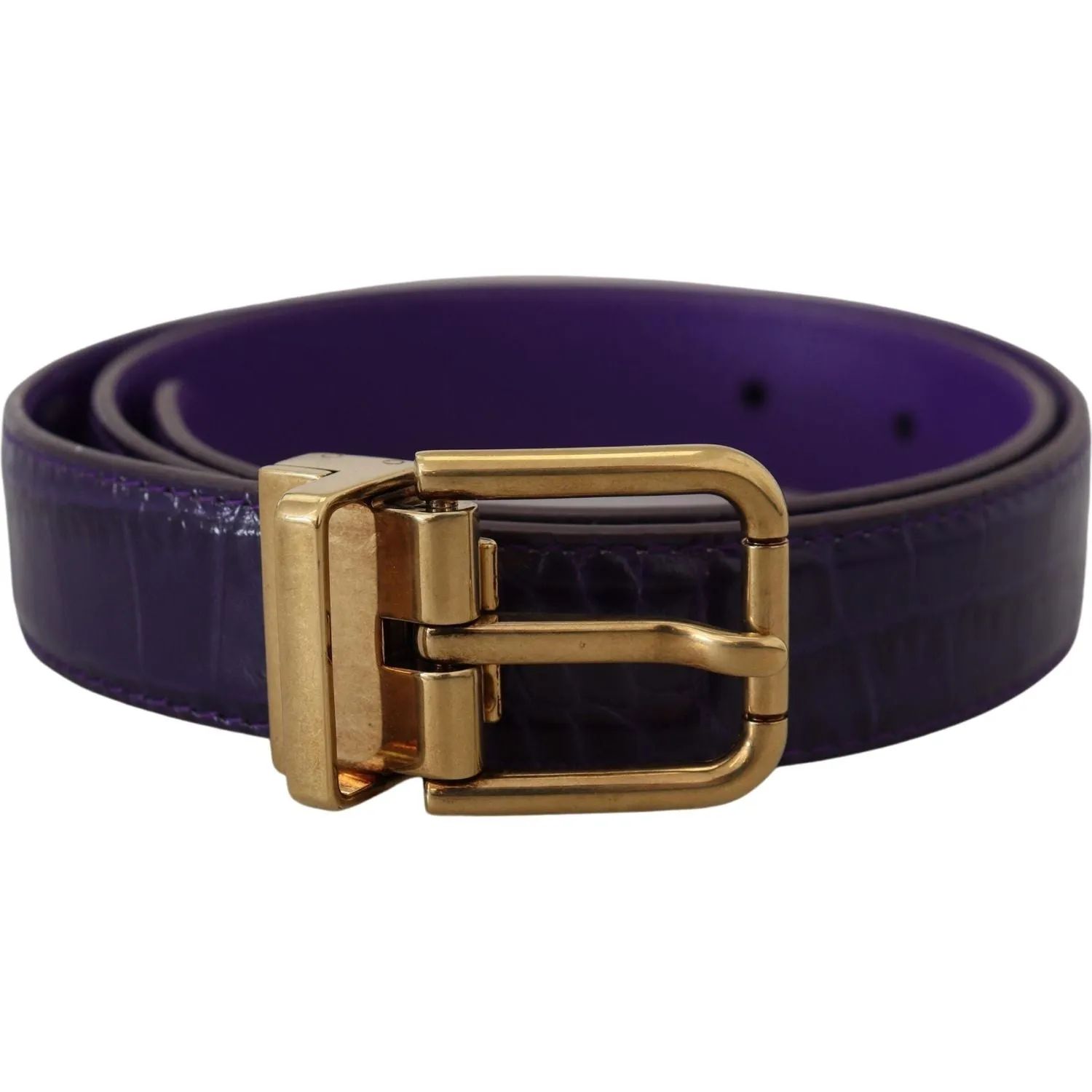 Dolce & Gabbana Purple Exotic Leather Gold Metal Buckle Belt