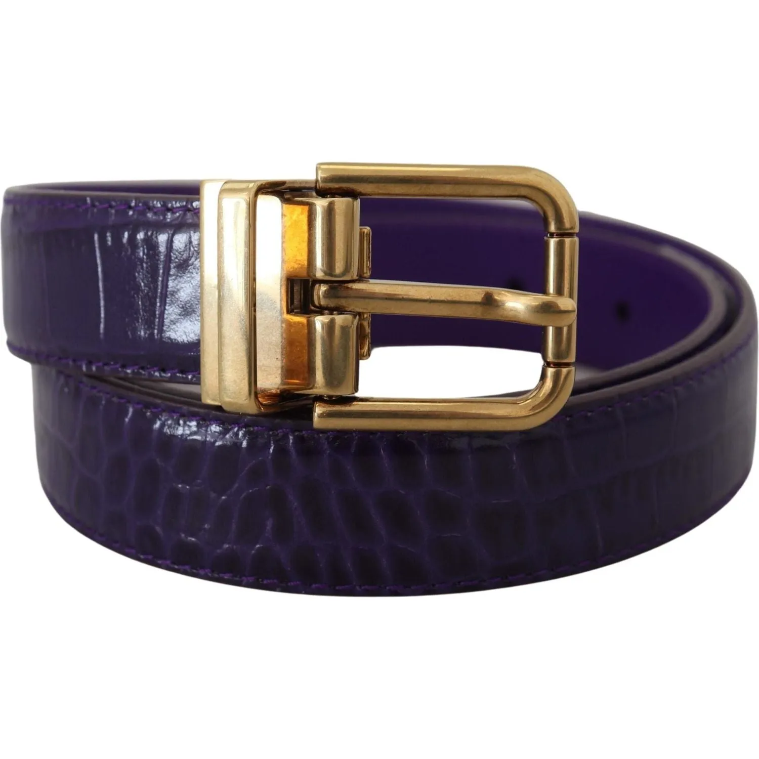 Dolce & Gabbana Purple Exotic Leather Gold Metal Buckle Belt