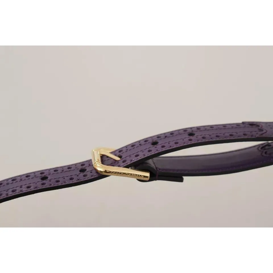 Dolce & Gabbana Purple Leather Gold Logo Engraved Metal Buckle Belt