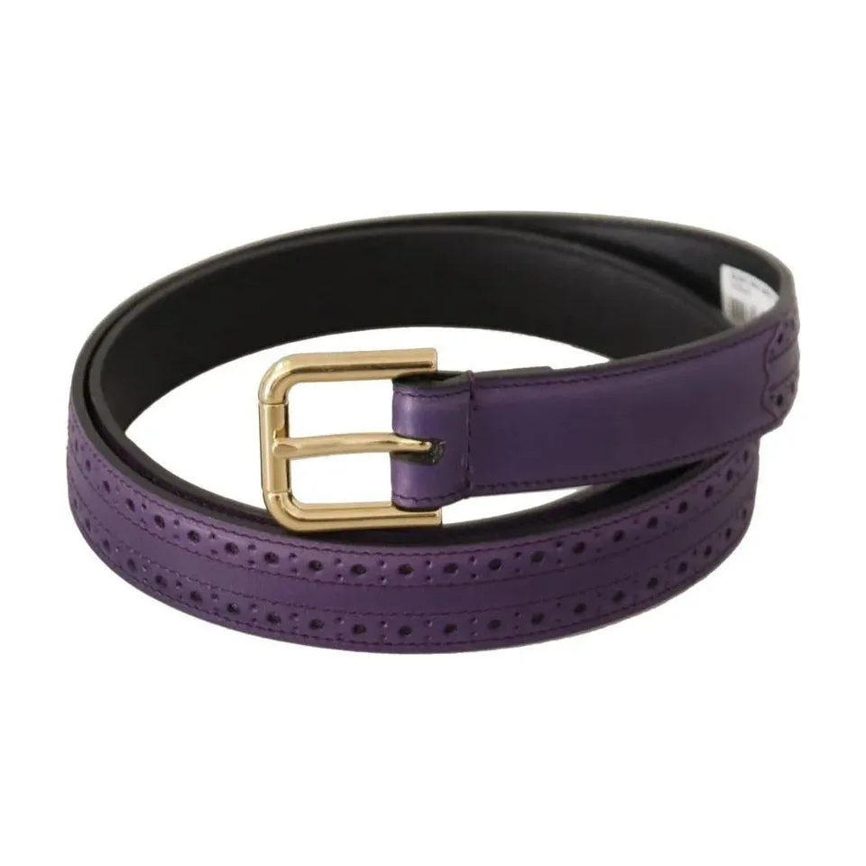 Dolce & Gabbana Purple Leather Gold Logo Engraved Metal Buckle Belt