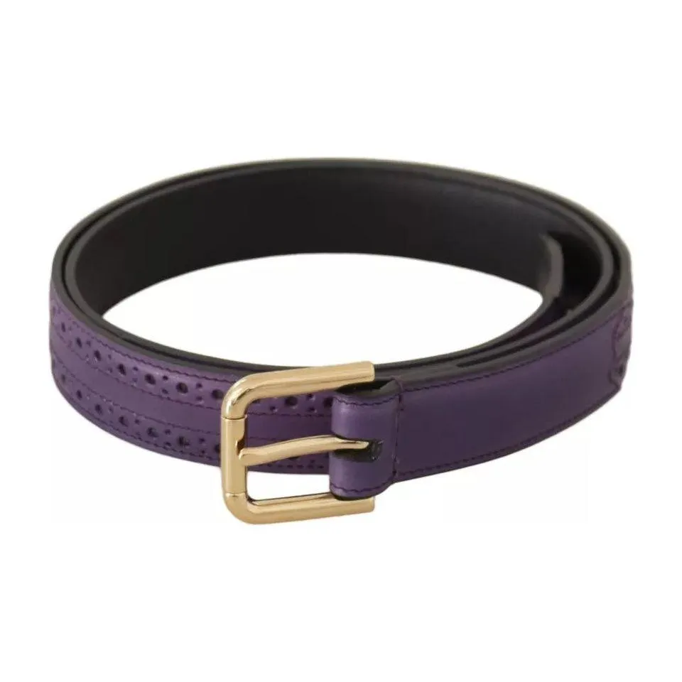 Dolce & Gabbana Purple Leather Gold Logo Engraved Metal Buckle Belt