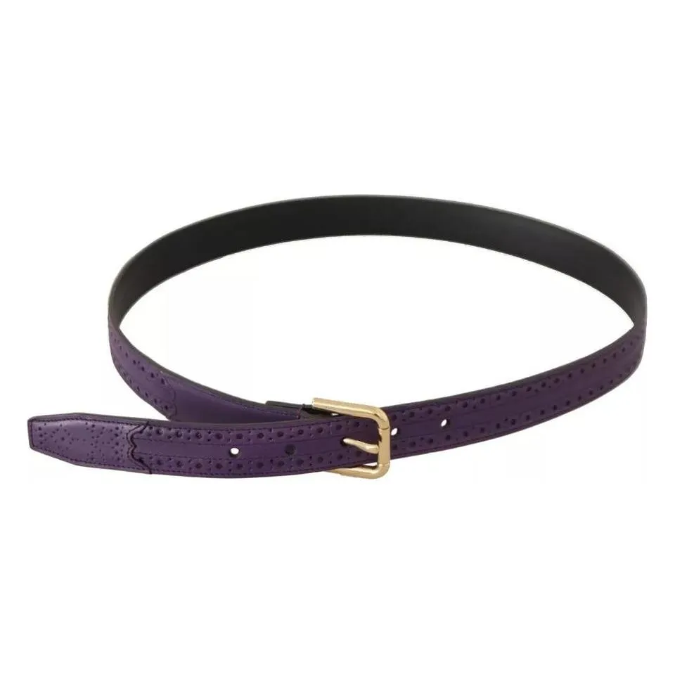 Dolce & Gabbana Purple Leather Gold Logo Engraved Metal Buckle Belt