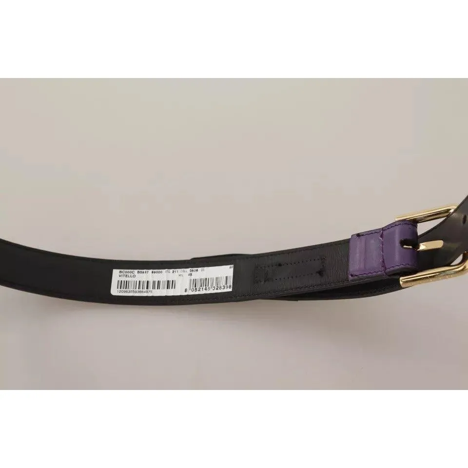 Dolce & Gabbana Purple Leather Gold Logo Engraved Metal Buckle Belt