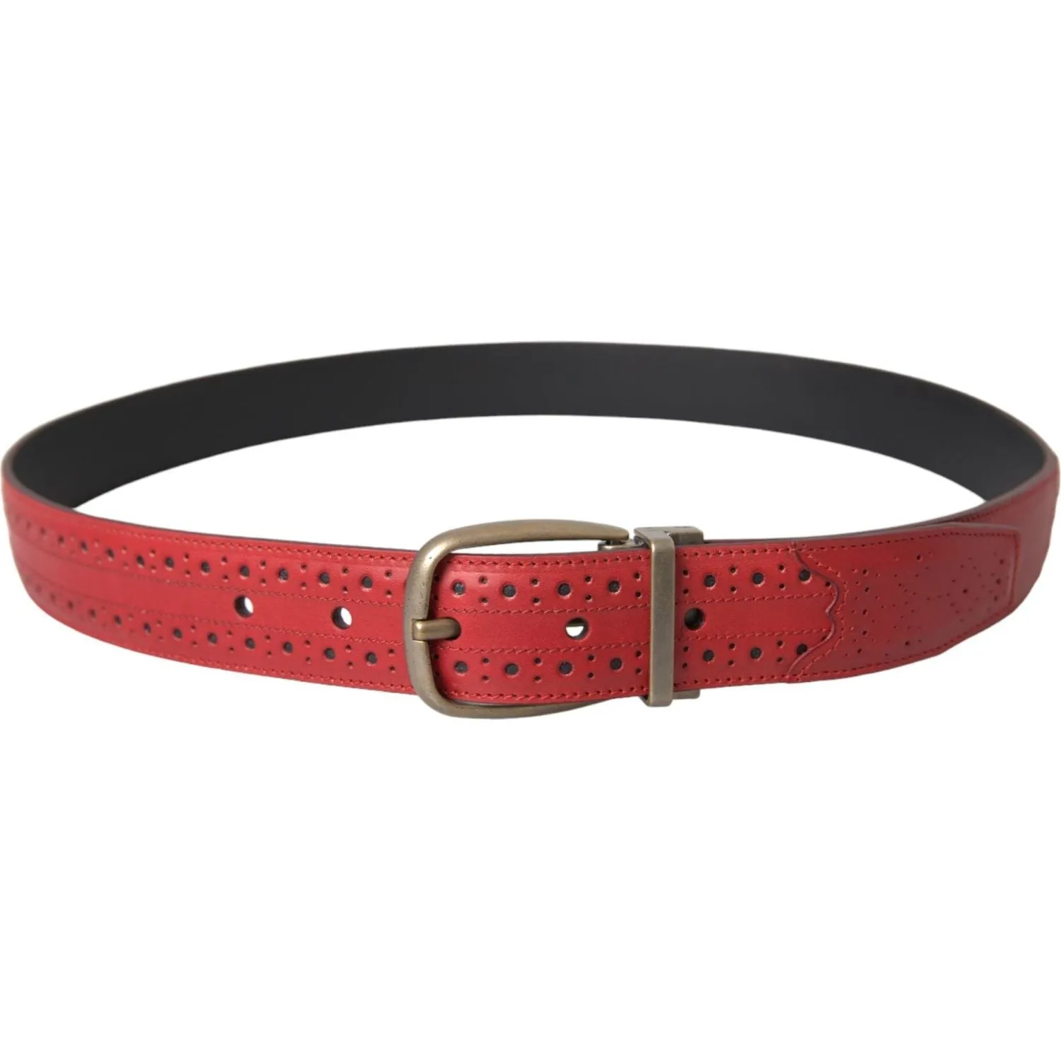 Dolce & Gabbana Red Perforated Leather Metal Buckle Belt Men