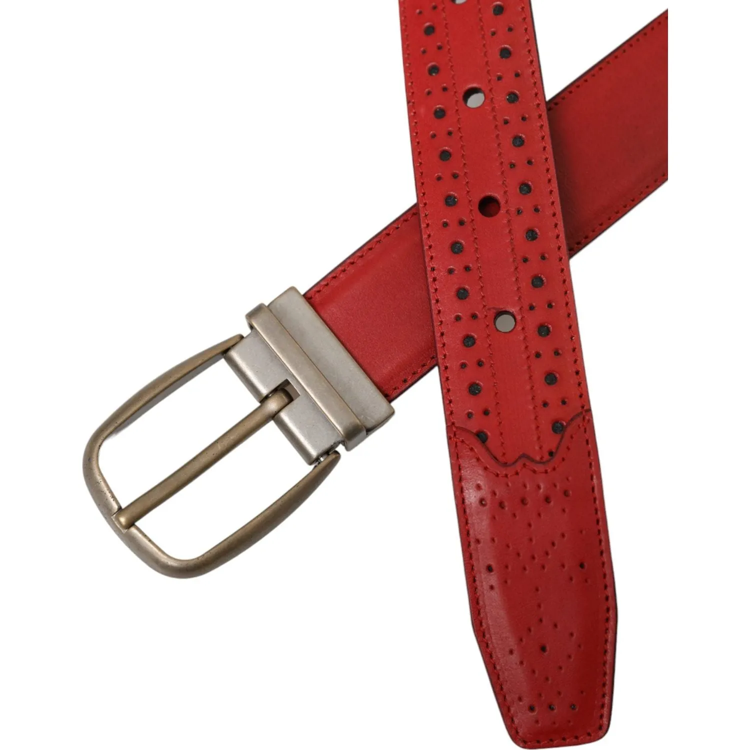 Dolce & Gabbana Red Perforated Leather Metal Buckle Belt Men