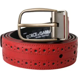 Dolce & Gabbana Red Perforated Leather Metal Buckle Belt Men