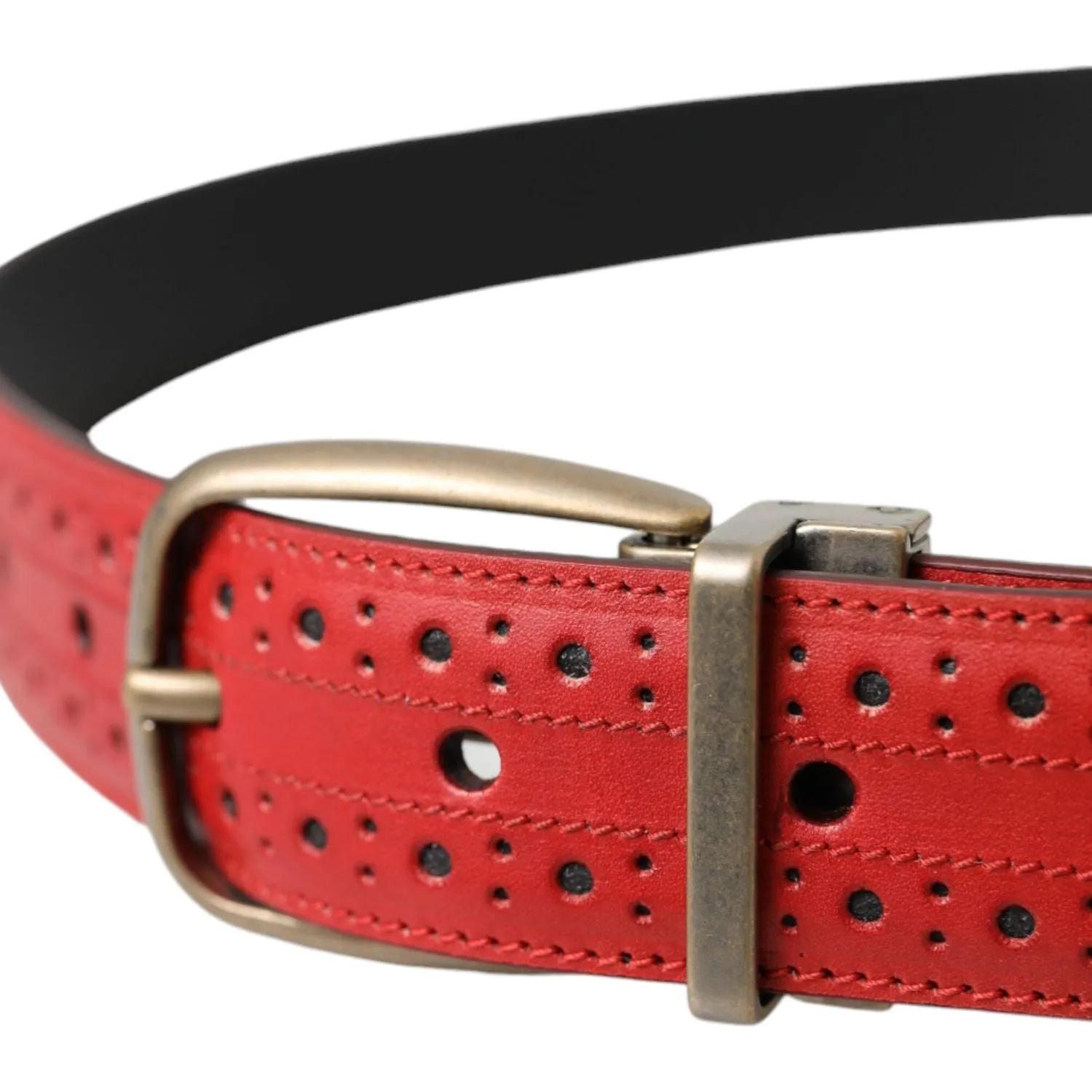 Dolce & Gabbana Red Perforated Leather Metal Buckle Belt Men