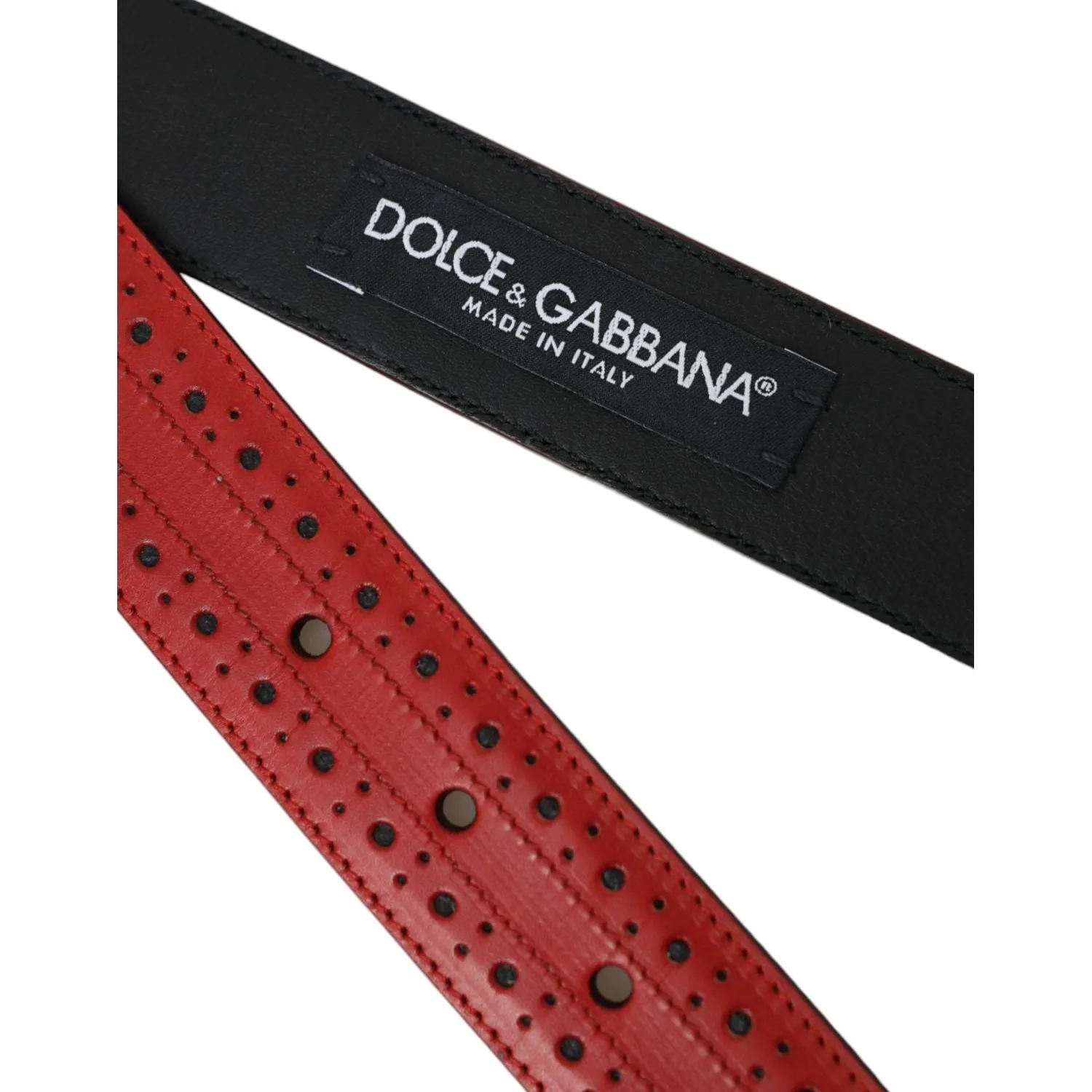 Dolce & Gabbana Red Perforated Leather Metal Buckle Belt Men