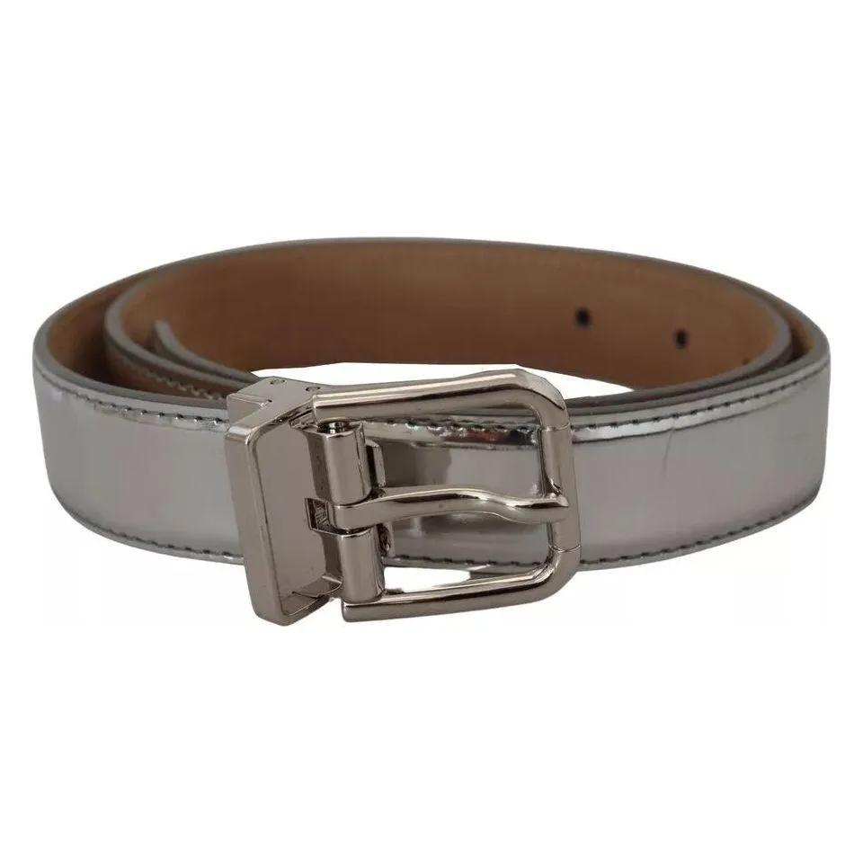 Dolce & Gabbana Silver Leather Metal Buckle Belt