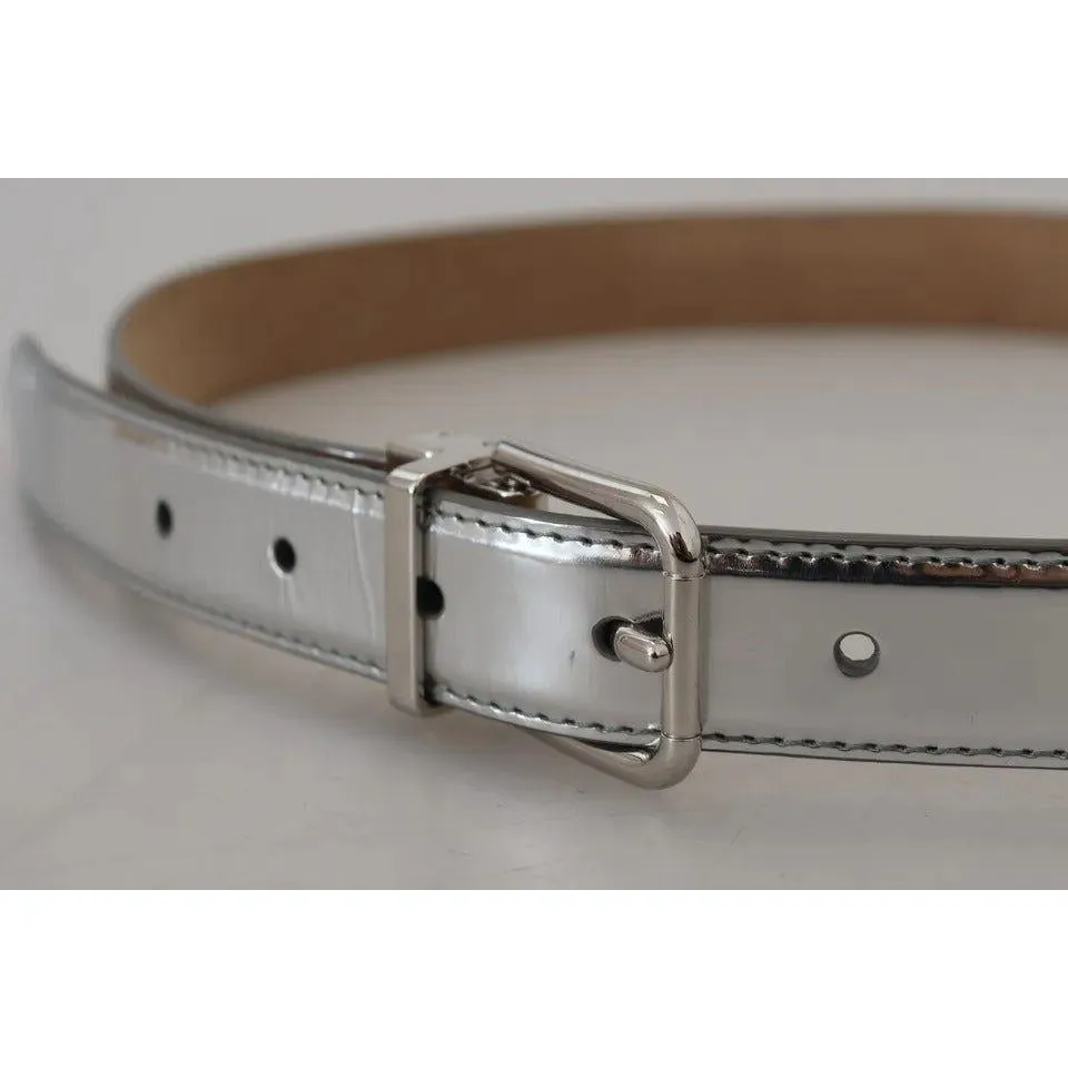 Dolce & Gabbana Silver Leather Metal Buckle Belt