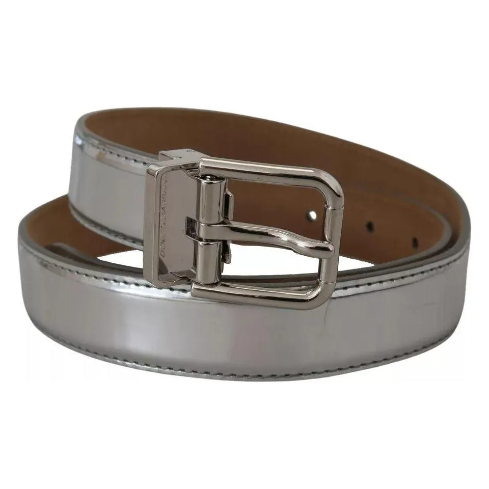 Dolce & Gabbana Silver Leather Metal Buckle Belt