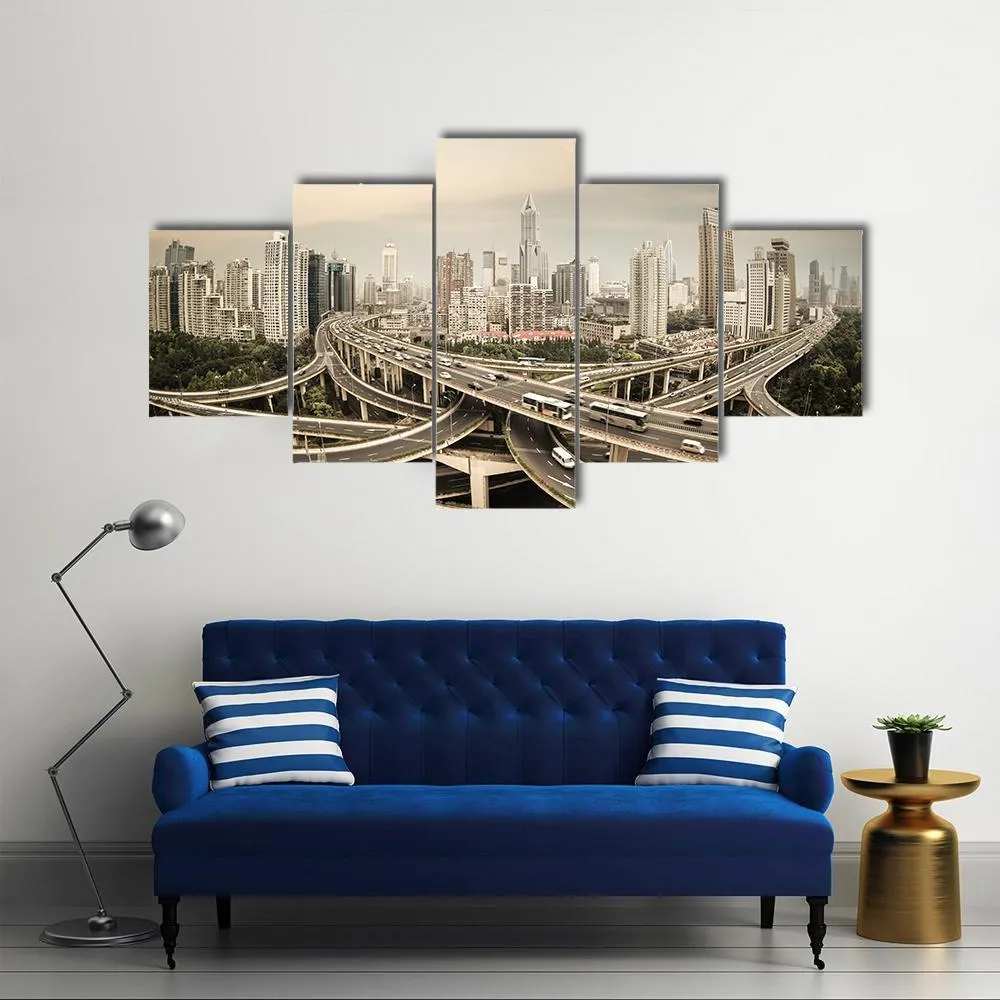 Elevated Road Junction  Shanghai Canvas Wall Art