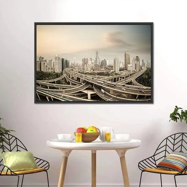 Elevated Road Junction  Shanghai Canvas Wall Art