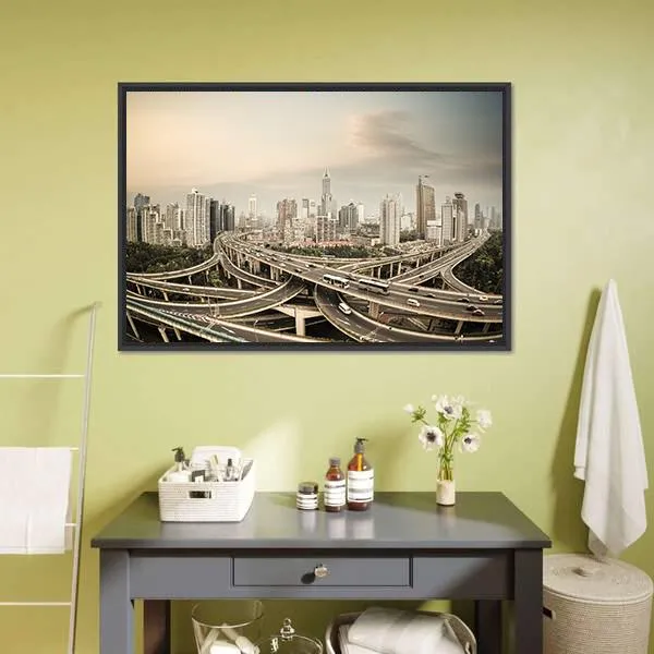 Elevated Road Junction  Shanghai Canvas Wall Art