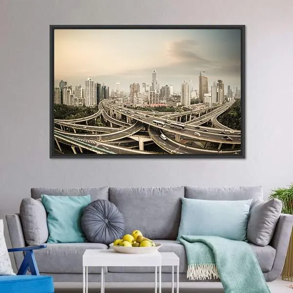 Elevated Road Junction  Shanghai Canvas Wall Art