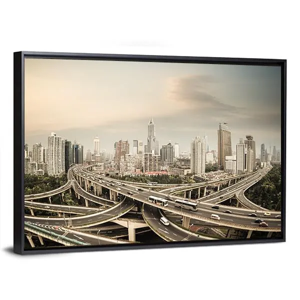 Elevated Road Junction  Shanghai Canvas Wall Art