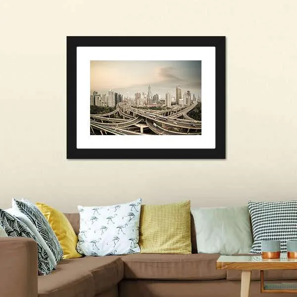 Elevated Road Junction  Shanghai Canvas Wall Art