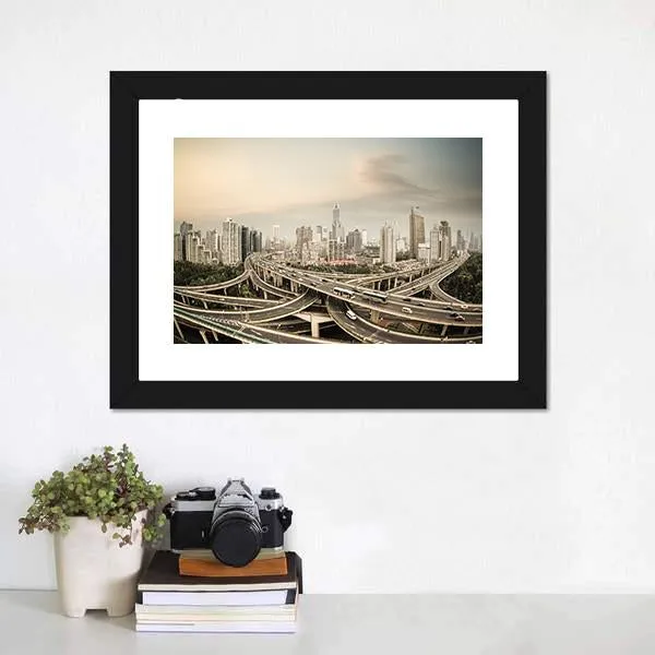 Elevated Road Junction  Shanghai Canvas Wall Art