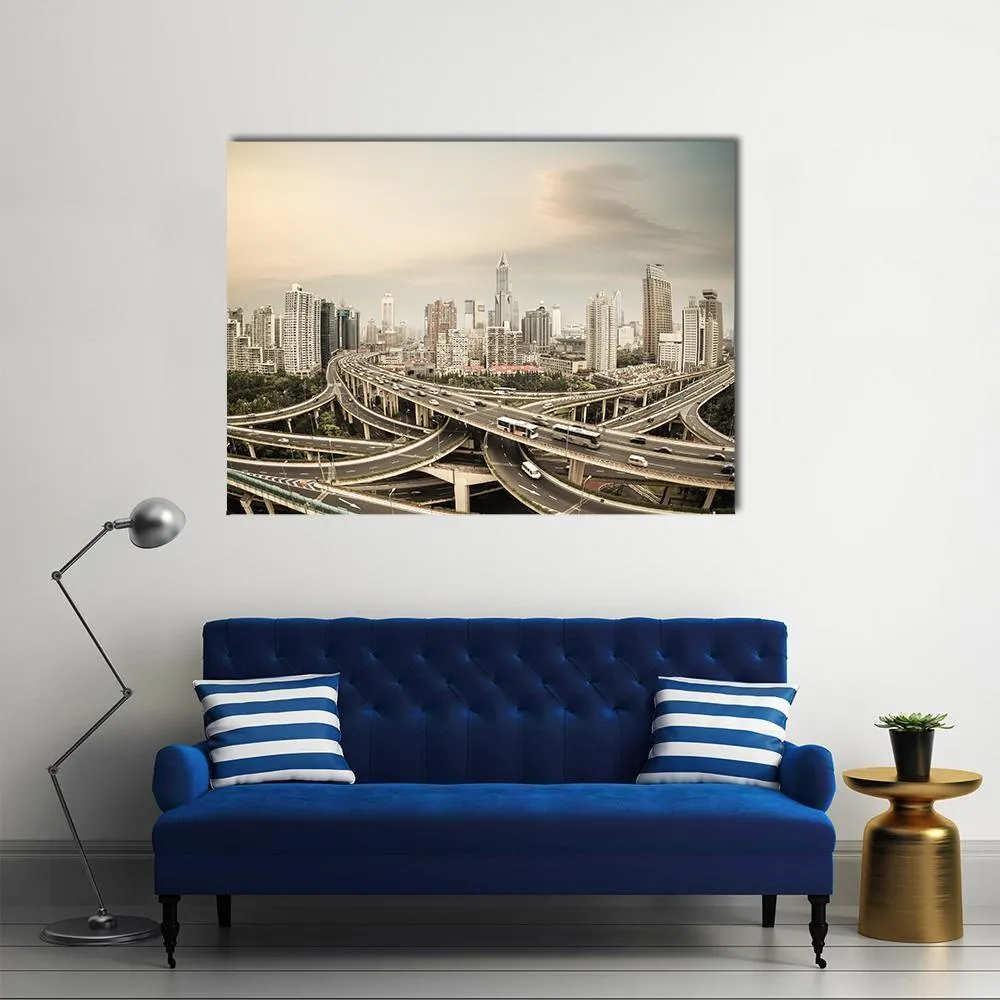 Elevated Road Junction  Shanghai Canvas Wall Art