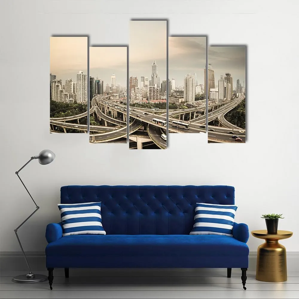 Elevated Road Junction  Shanghai Canvas Wall Art