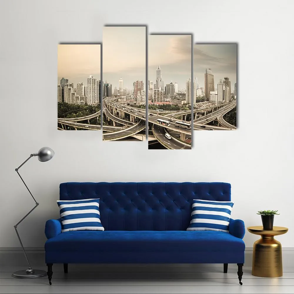 Elevated Road Junction  Shanghai Canvas Wall Art