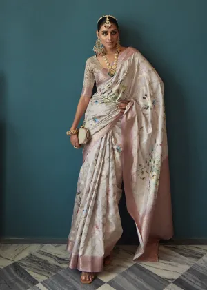 Enchanting Pastel Mauve Floral Printed Soft Silk Designer Saree