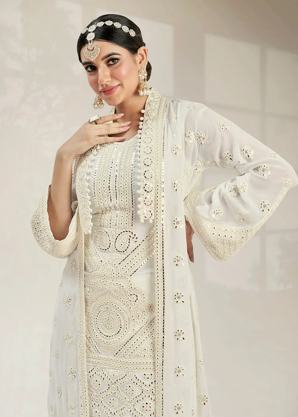 Excellent Party Style Malta White Jacket Style Palazzo Suit