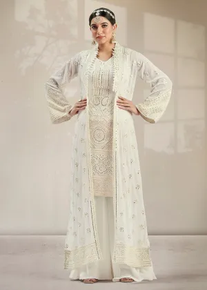 Excellent Party Style Malta White Jacket Style Palazzo Suit