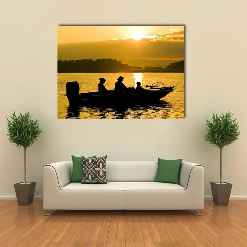 Fishermen Boating Silhouette Canvas Wall Art