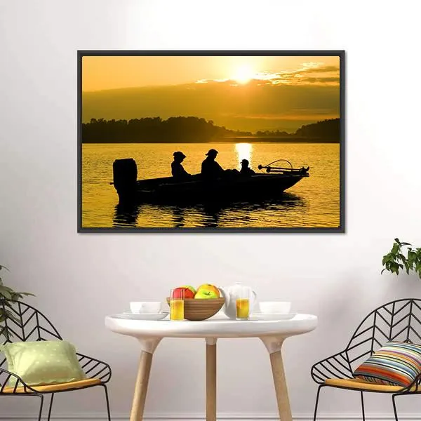 Fishermen Boating Silhouette Canvas Wall Art