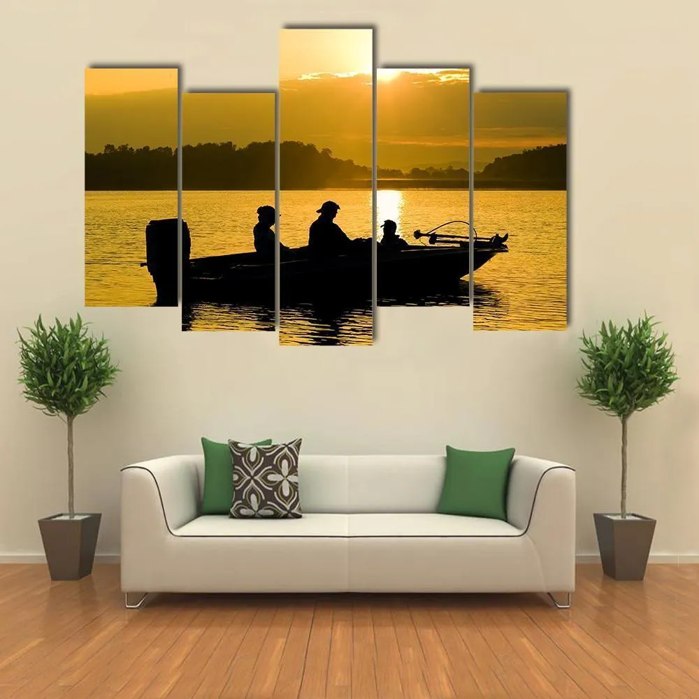 Fishermen Boating Silhouette Canvas Wall Art