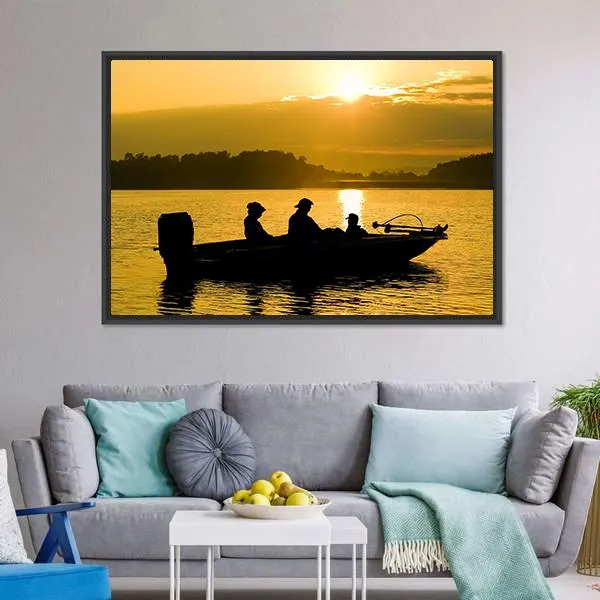 Fishermen Boating Silhouette Canvas Wall Art