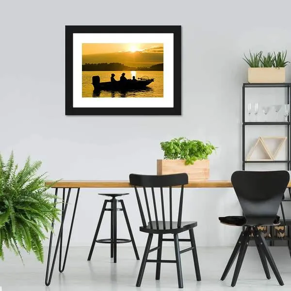 Fishermen Boating Silhouette Canvas Wall Art