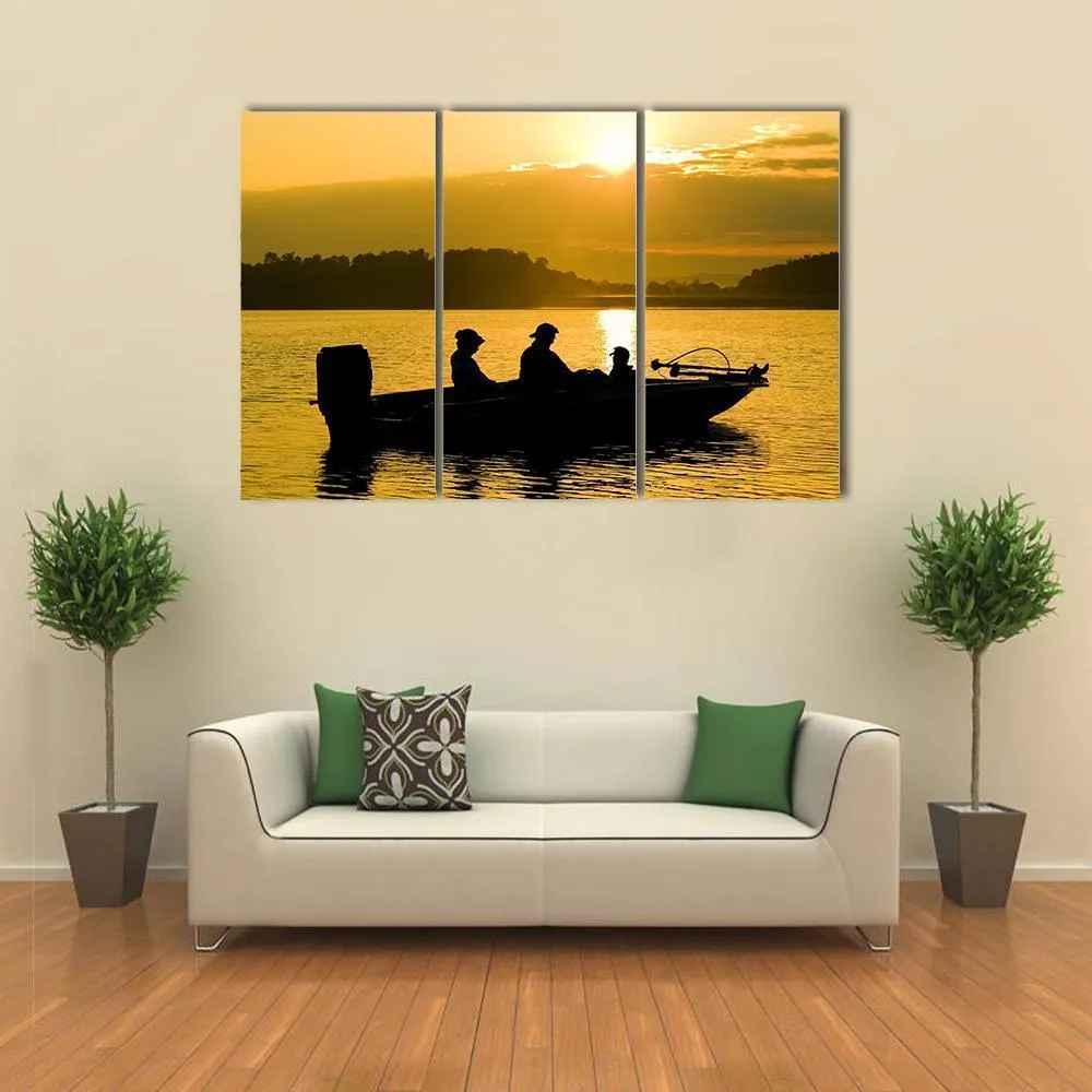 Fishermen Boating Silhouette Canvas Wall Art