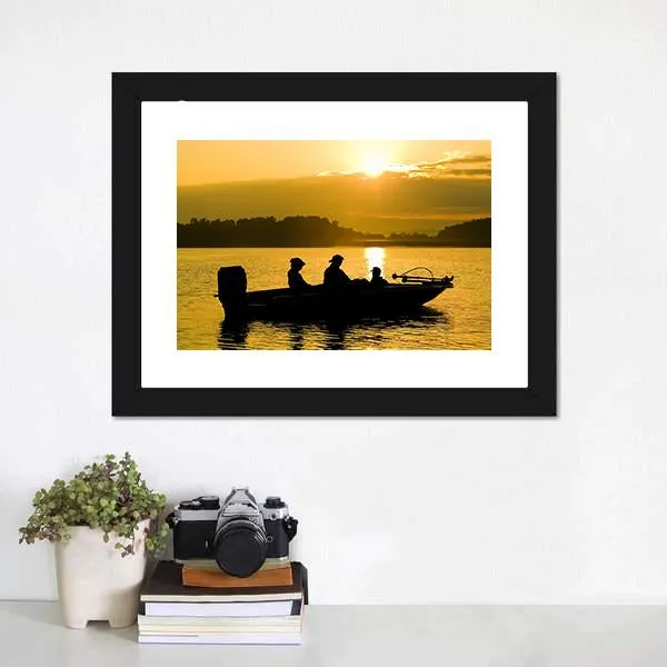 Fishermen Boating Silhouette Canvas Wall Art