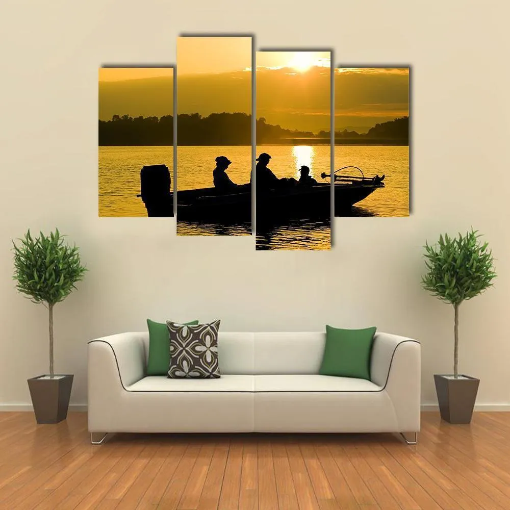 Fishermen Boating Silhouette Canvas Wall Art