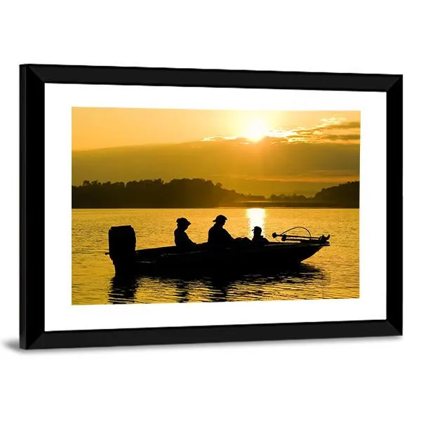 Fishermen Boating Silhouette Canvas Wall Art