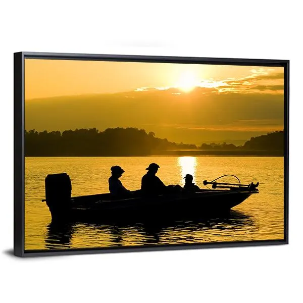 Fishermen Boating Silhouette Canvas Wall Art