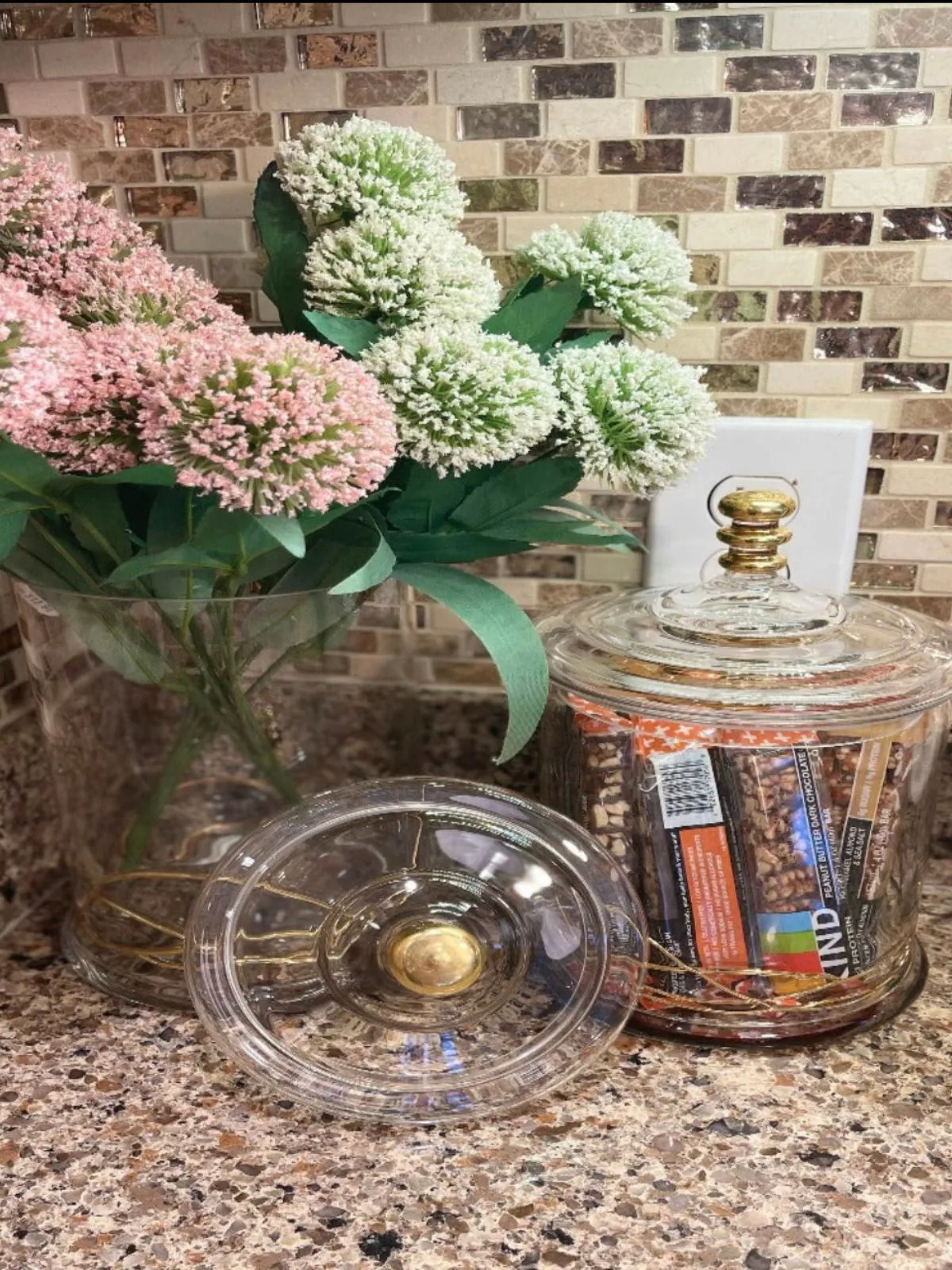 Glass Jar With Gold Swirl Design and Lid - Large