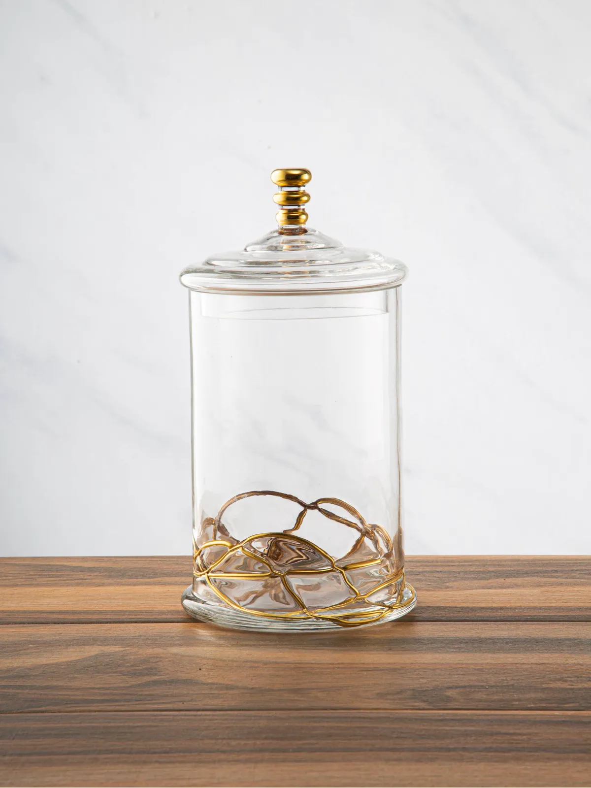 Glass Jar With Gold Swirl Design and Lid - Large