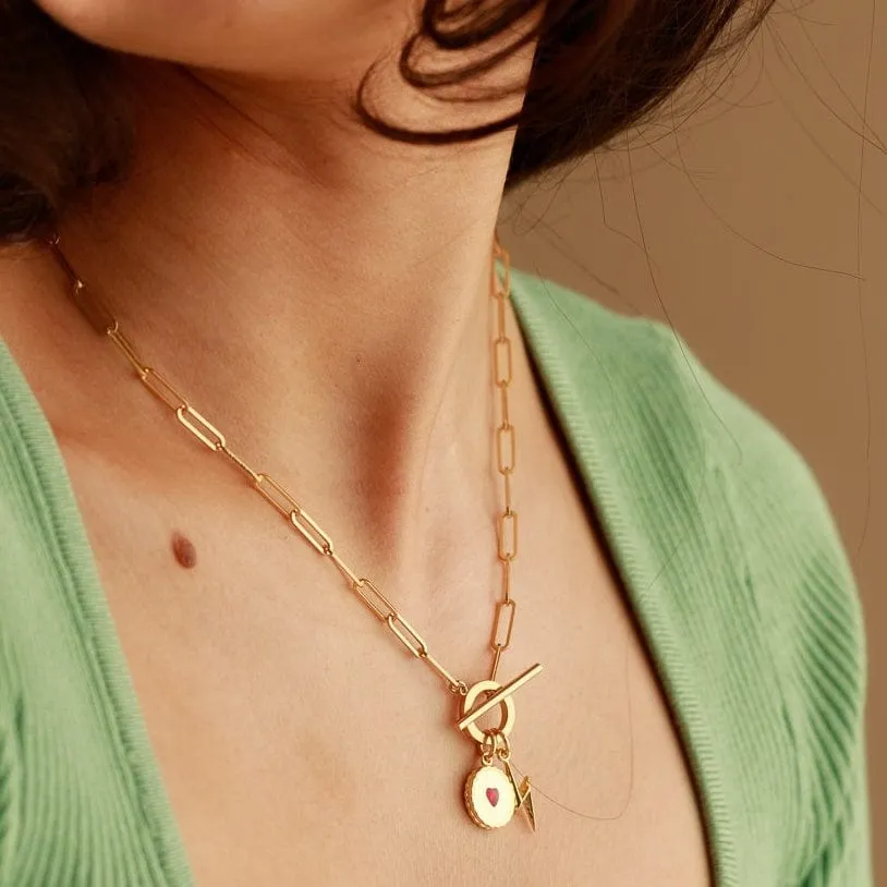 Gold Plated Long Link Charm Collector Necklace