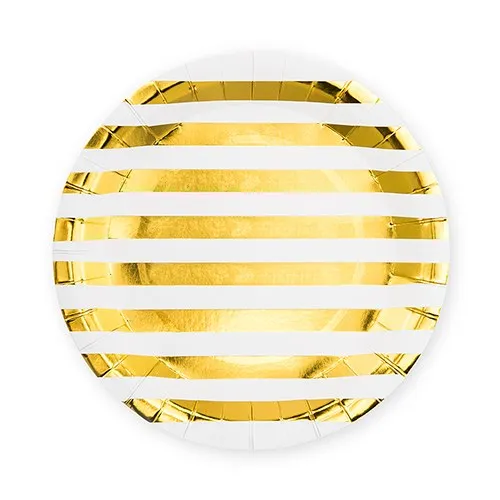 Gold Stripe Large Round Disposable Paper Party Plates (Set Of 8)