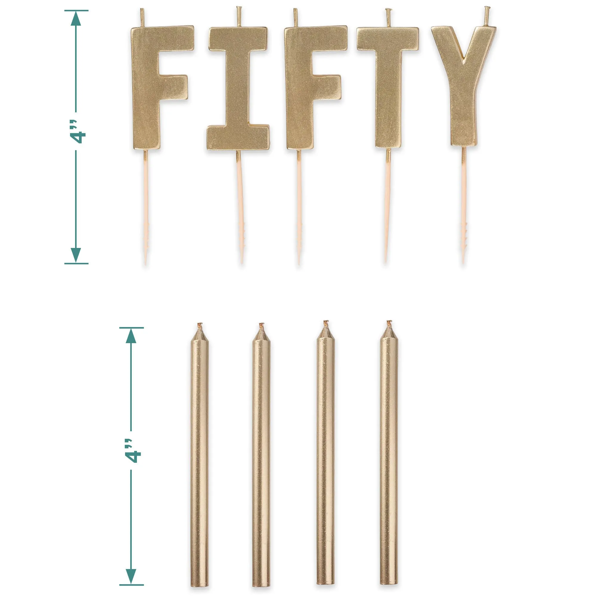 Golden Age 50th Birthday Party "Fifty" Pick Candle Cake Decoration Set