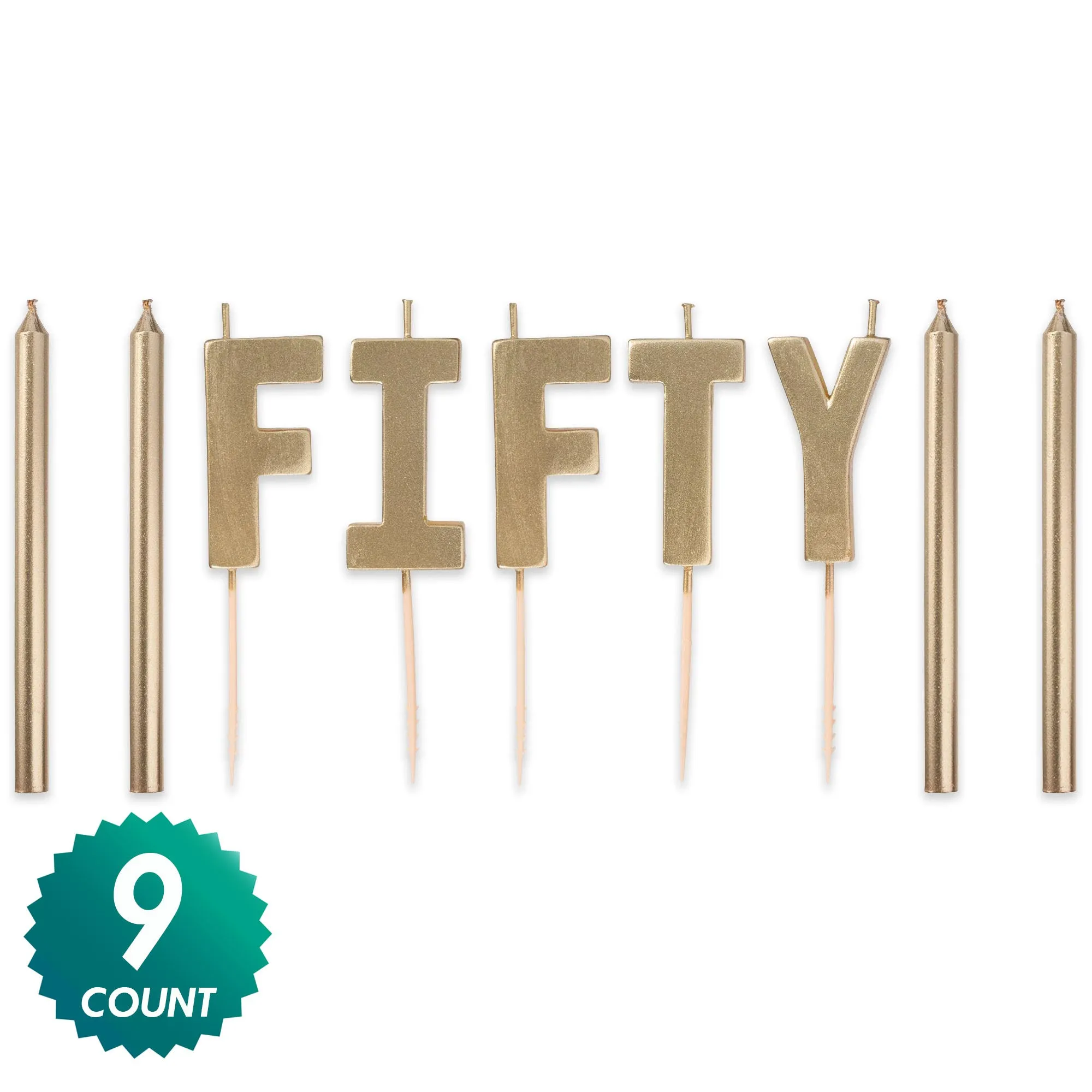 Golden Age 50th Birthday Party "Fifty" Pick Candle Cake Decoration Set