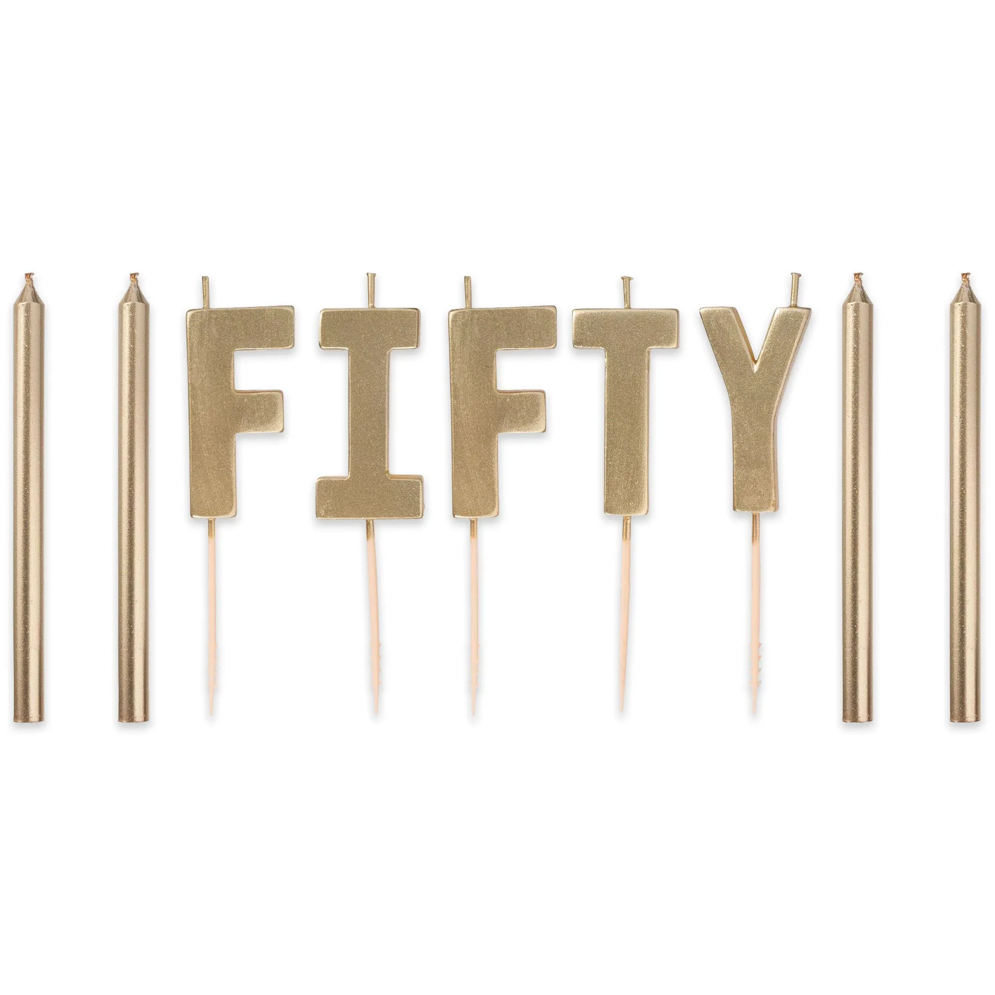 Golden Age 50th Birthday Party "Fifty" Pick Candle Cake Decoration Set