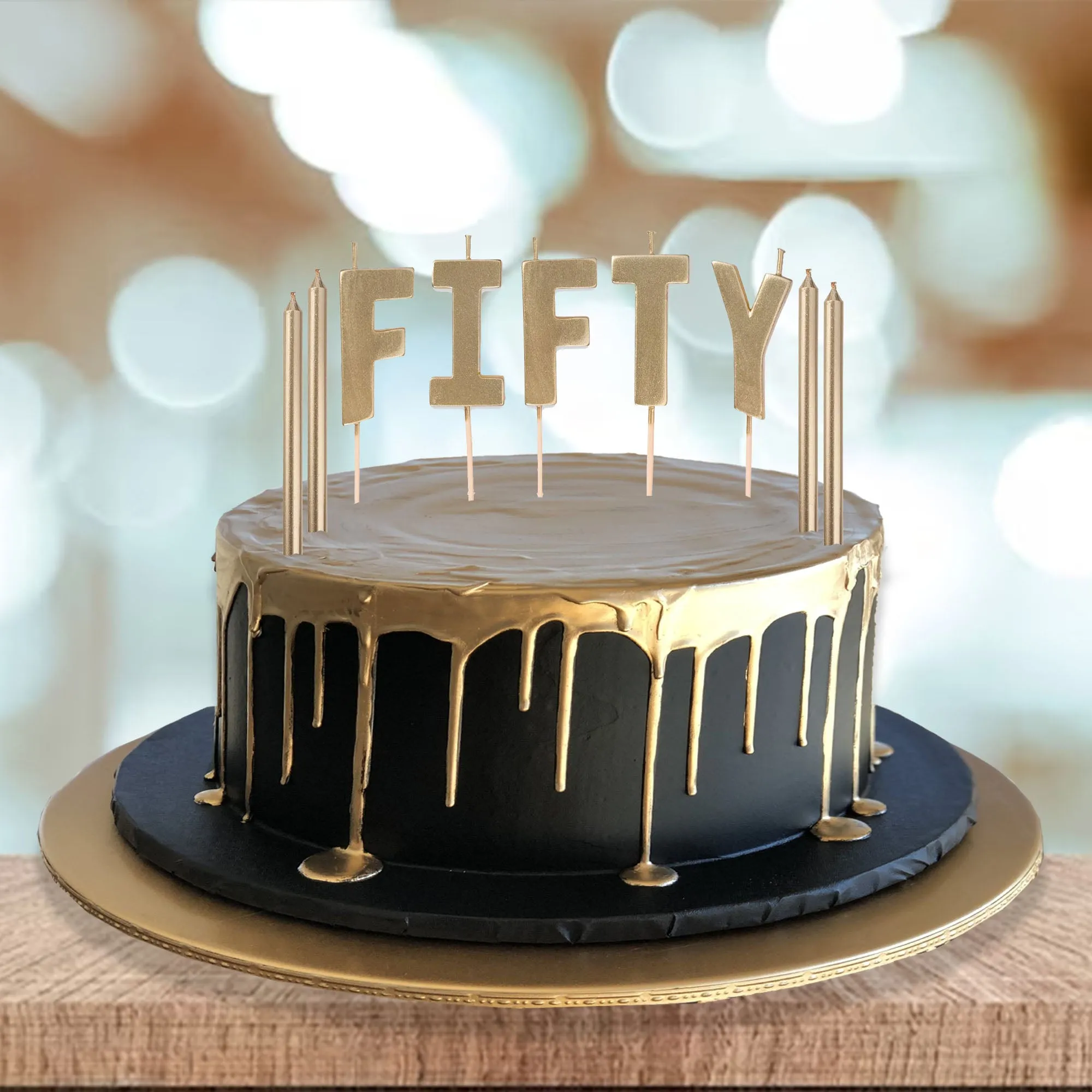 Golden Age 50th Birthday Party "Fifty" Pick Candle Cake Decoration Set